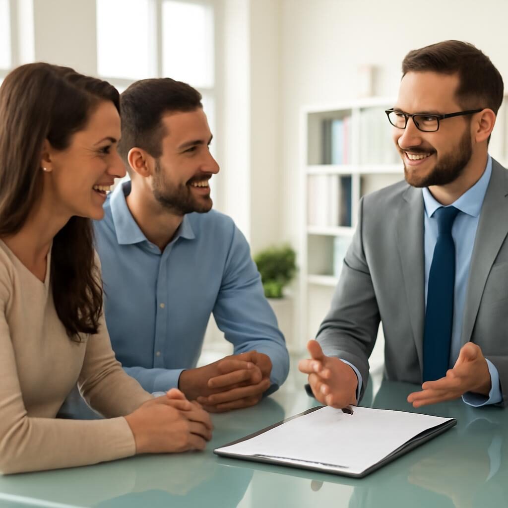 Couple rassuré lors d'un rendez-vous avec un conseiller en financement