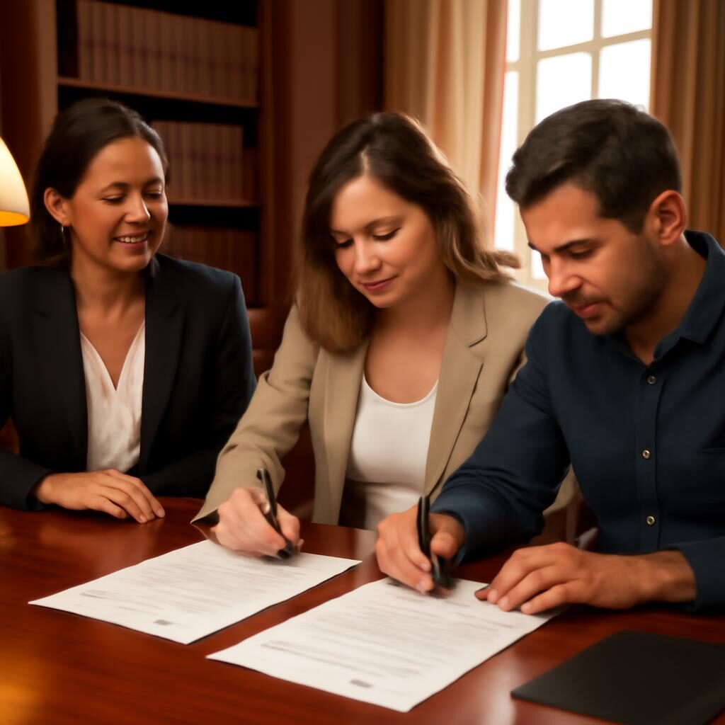 Signature d'un compromis de vente chez le notaire avec clauses suspensives