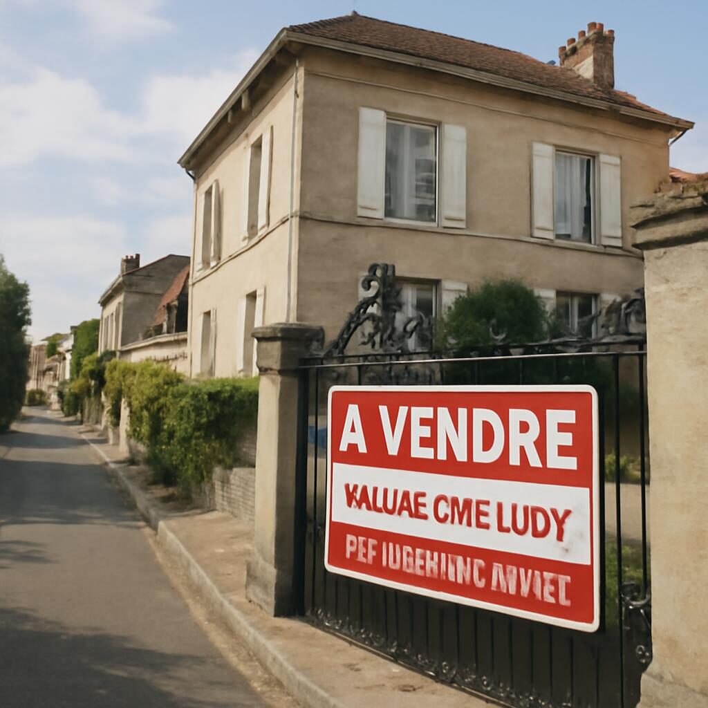 Maison en vente avec panneau agence immobilière
