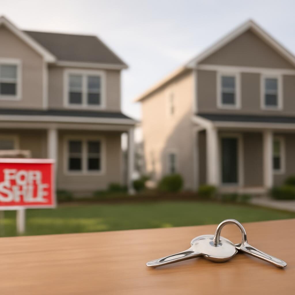 Achat immobilier avant vente : deux maisons symbolisant la transition