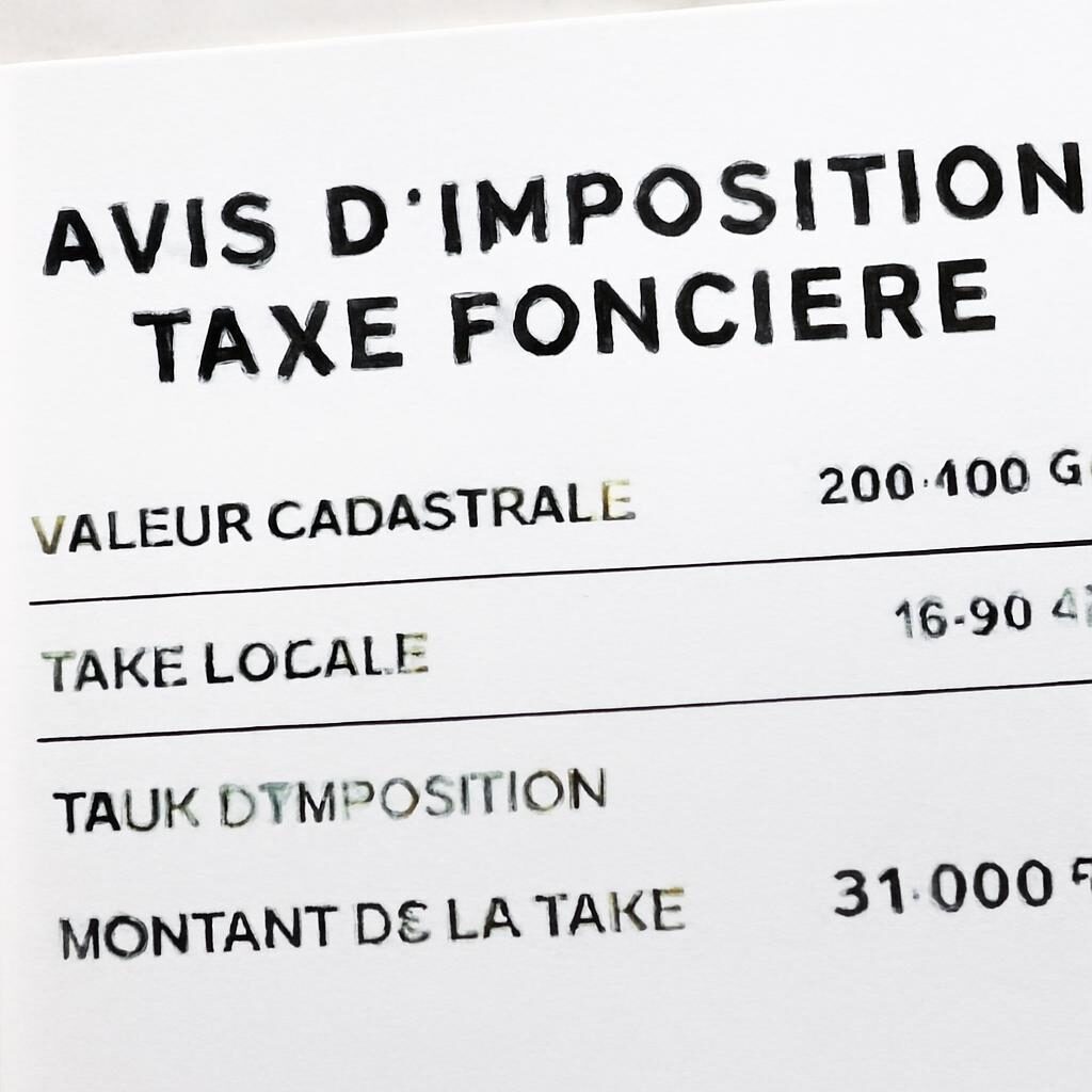 Document de calcul de taxe foncière avec valeur locative cadastrale et taux