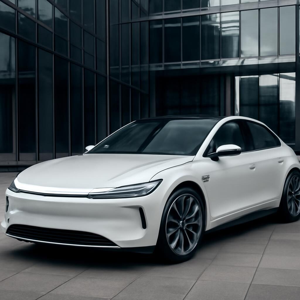 Tesla en LOA : berline électrique blanche en milieu urbain