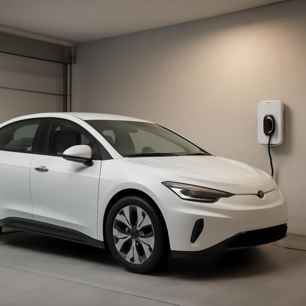 Tesla en charge à domicile dans un garage moderne