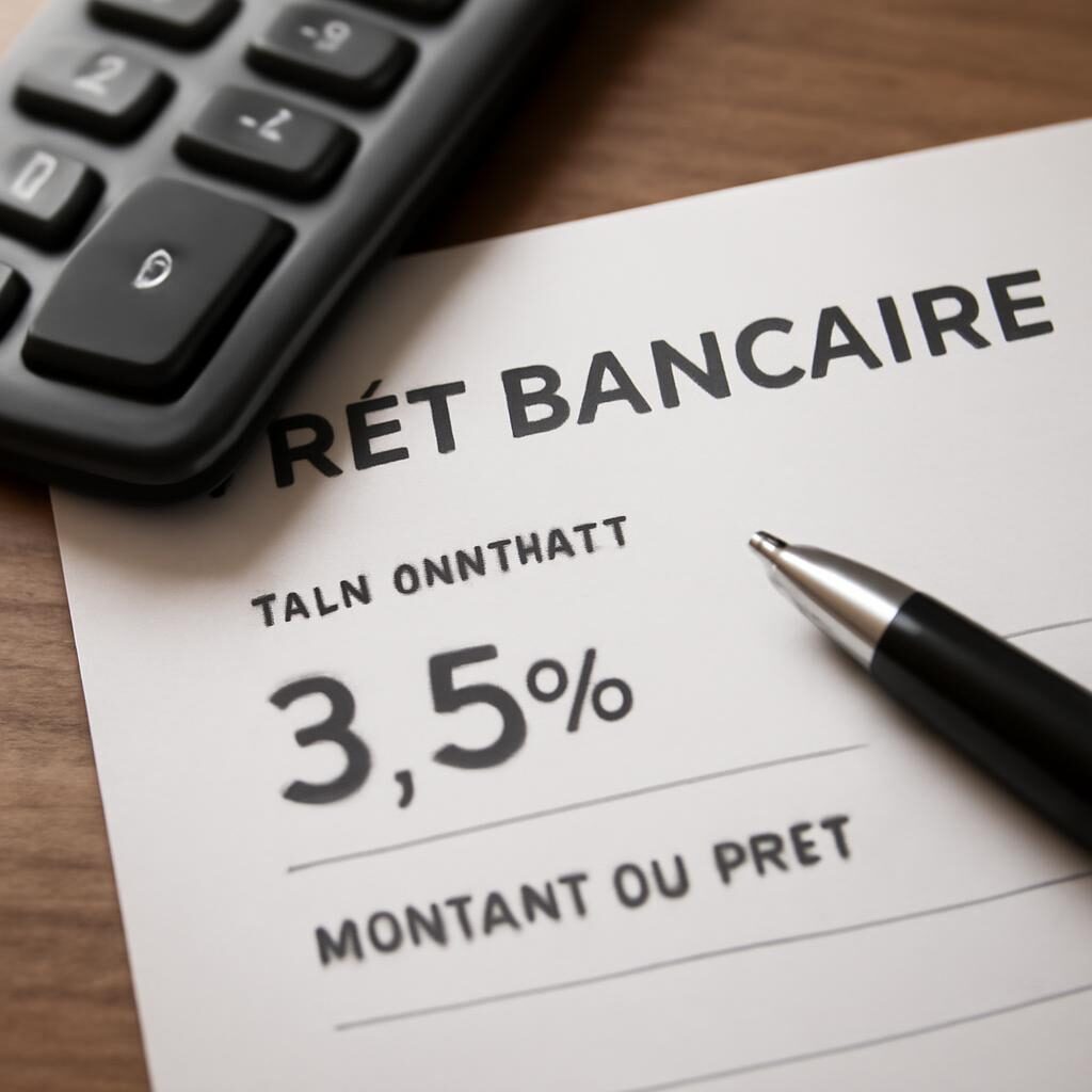 Document de prêt immobilier avec taux d'intérêt et calculatrice