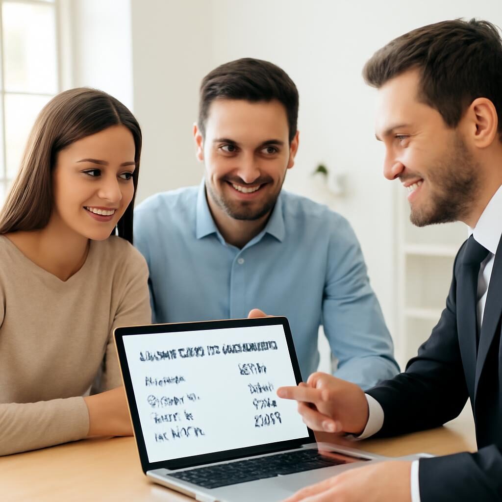 Couple comparant les taux immobiliers avec un conseiller bancaire
