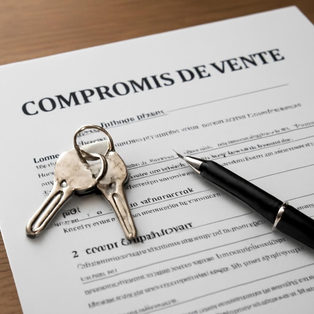Document de compromis de vente immobilier avec clés et stylo