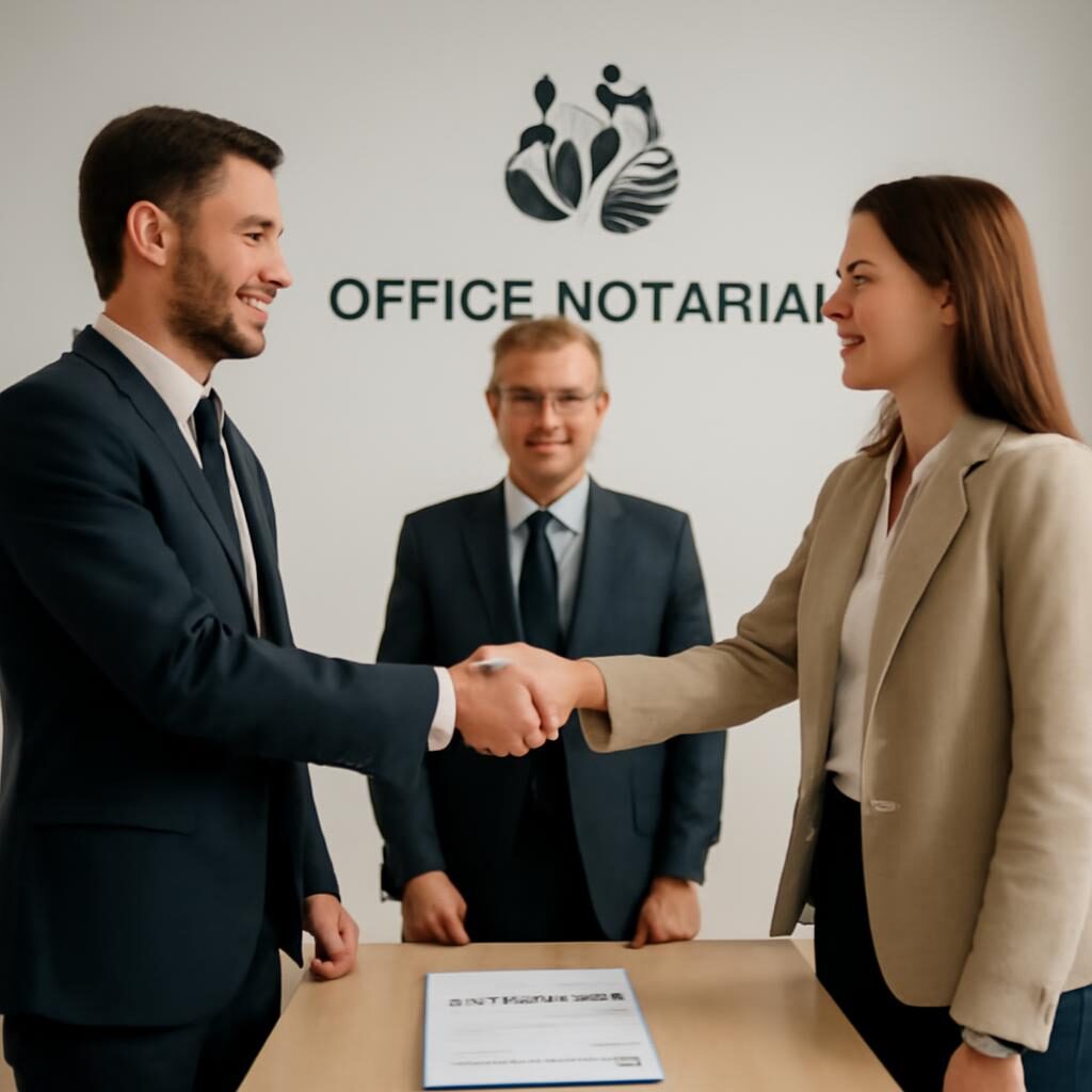 Poignée de main chez le notaire après signature d'une promesse de vente
