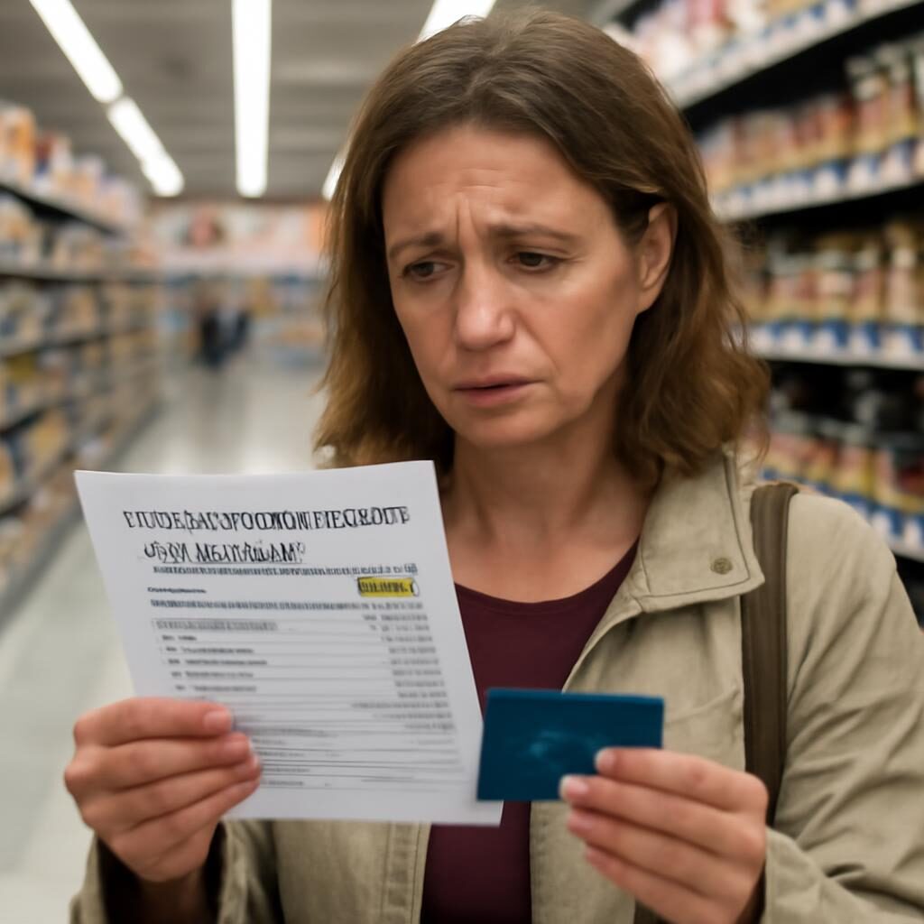 Consommateur inquiet face au relevé de crédit revolving en magasin