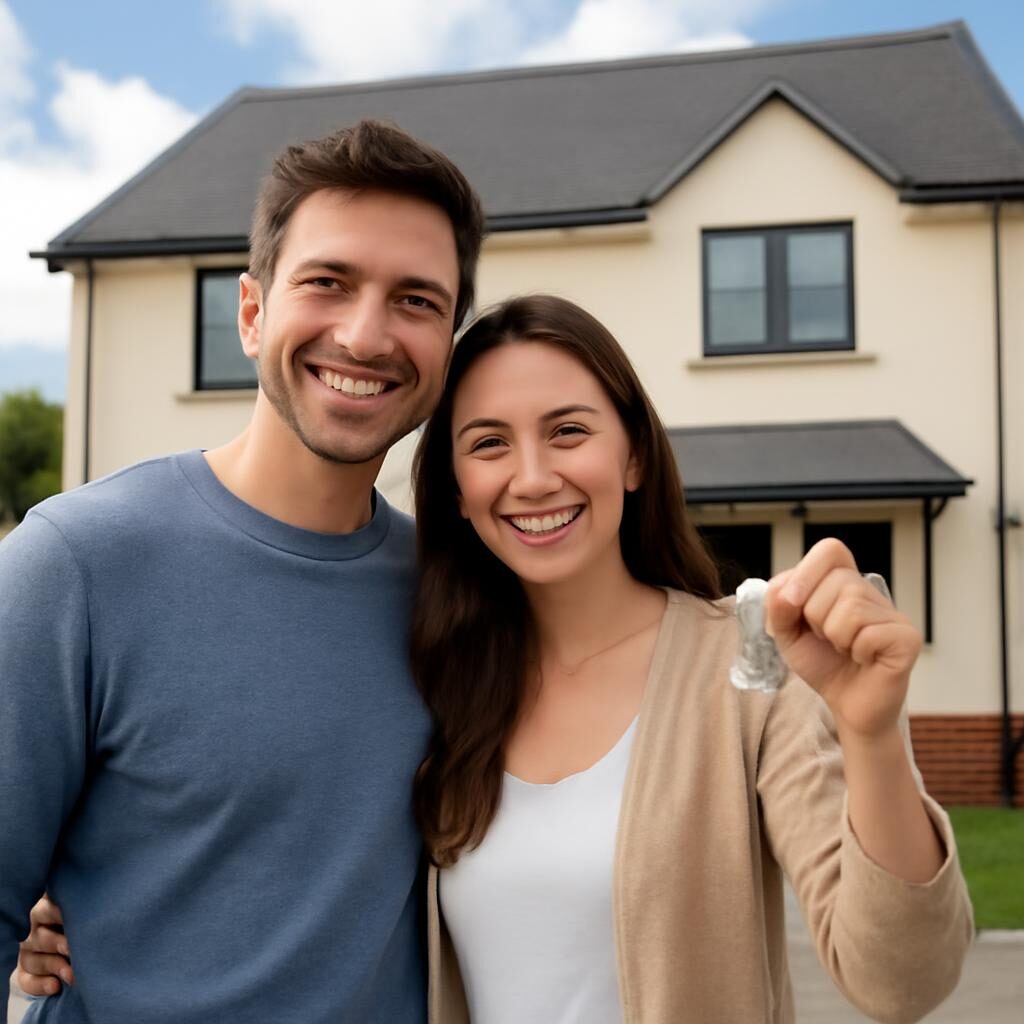 Couple primo-accédant devant maison clés en main