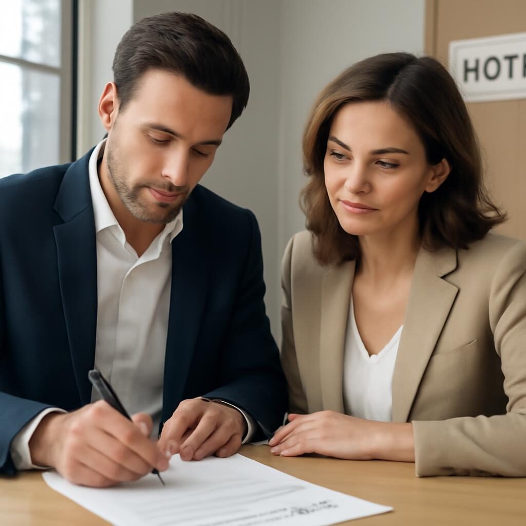 Couple signe compromis vente notaire France