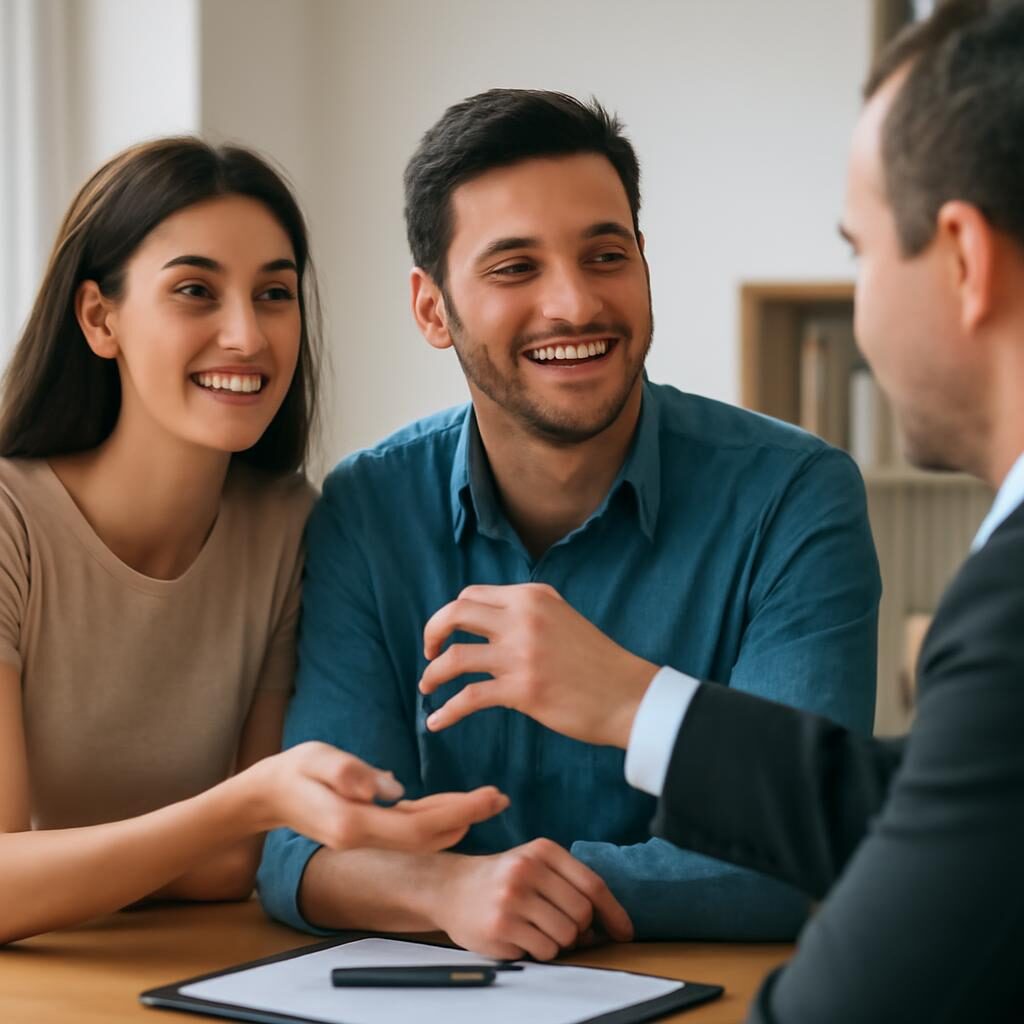 Jeune couple primo-accédant recevant les clés d'un logement sans apport