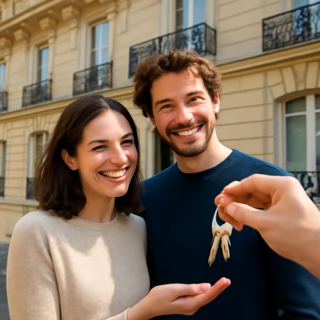 Couple recevant les clés de leur appartement après prêt immobilier