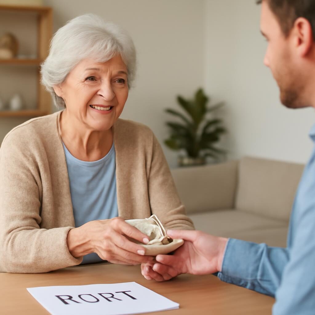 Senior recevant une rente viagère mensuelle acheteur vendeur