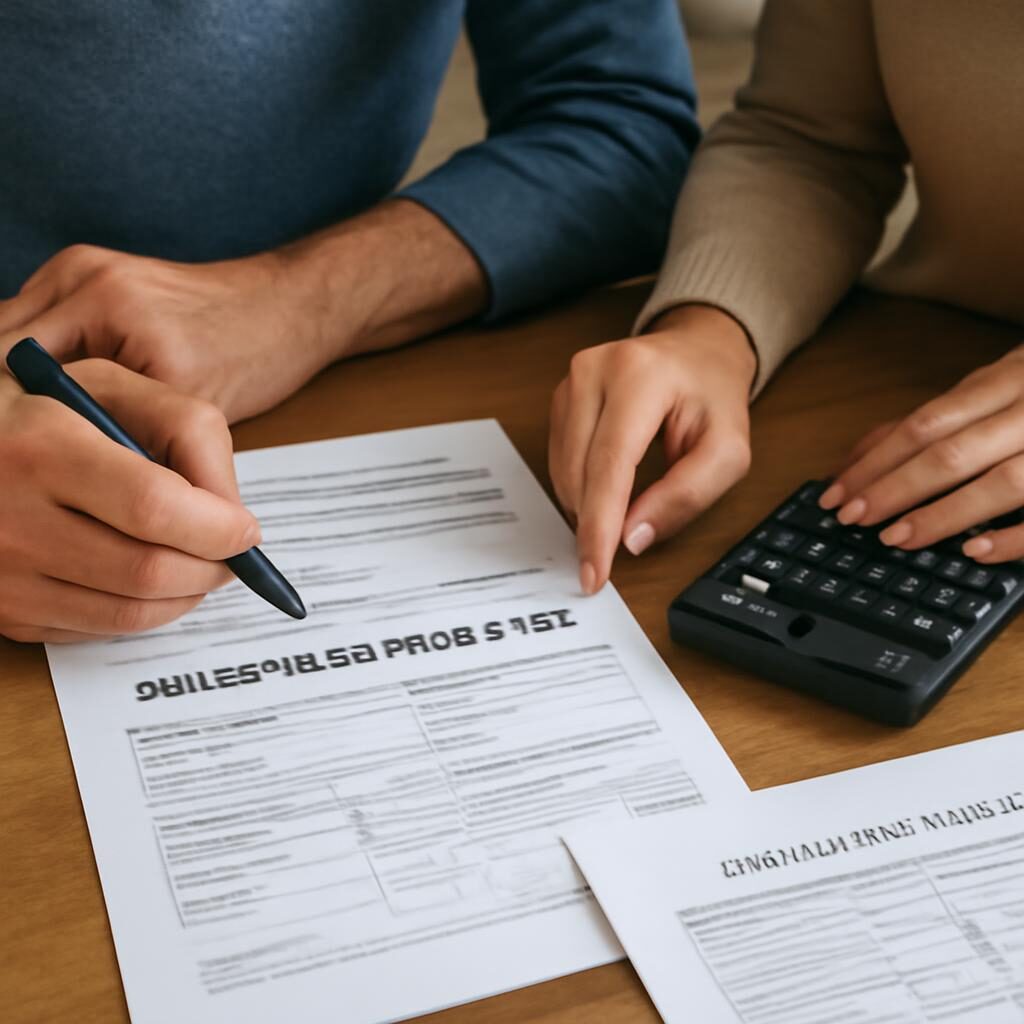 Couple comparant offres de prêt immobilier avec calculatrice